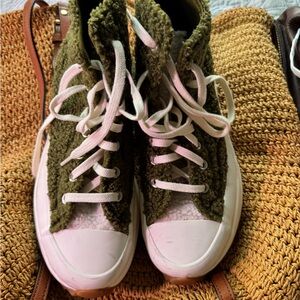 Converse Olive and White Textured Sneakers